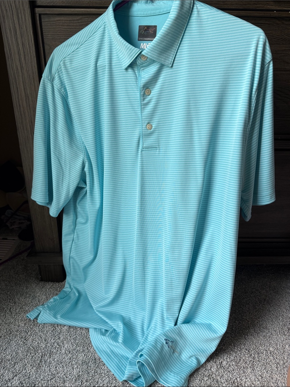 Greg Norman Collection Aqua Striped Performance Polo